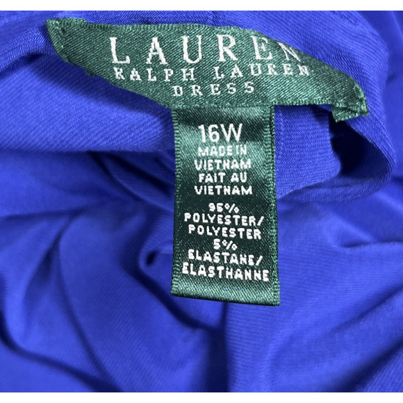 Lauren Ralph Lauren Ruched Sheath Dress 16W Royal Blue Cowl Neck Classic - Picture 12 of 14